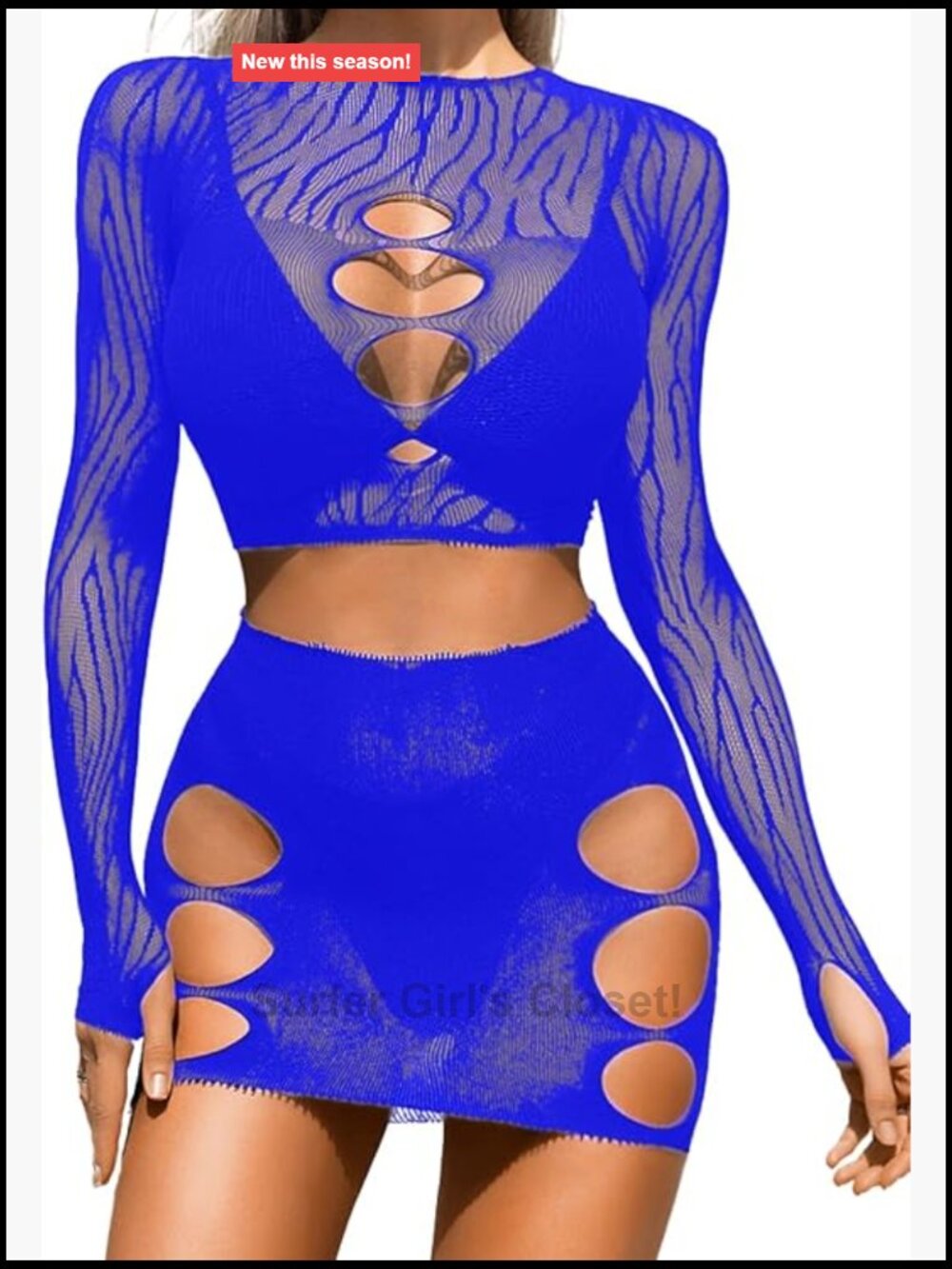 Womens Two Piece Dancewear Set Fishnet Sheer Stretch Club Party Outfit
